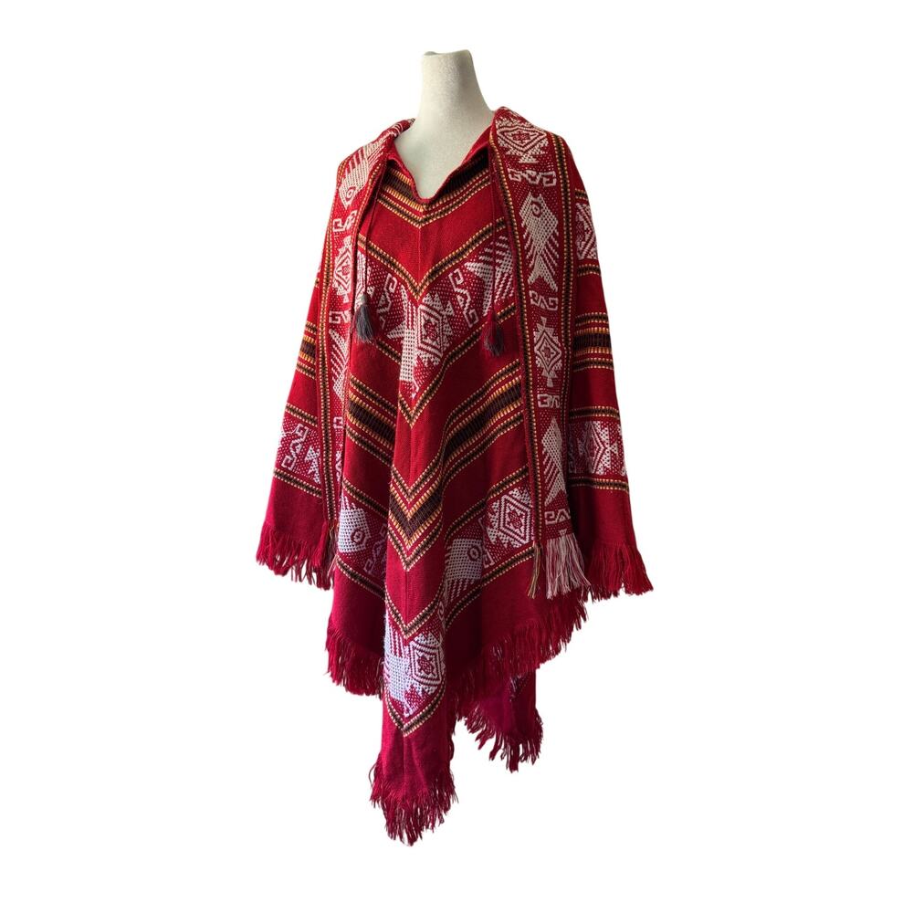 Red, White, Black & Yellow Poncho Sweater